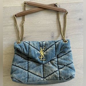 Saint Laurent small denim puffer crossbody